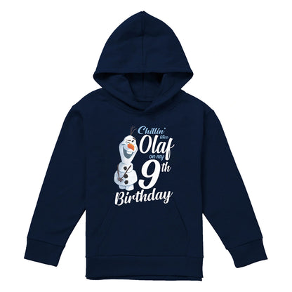 Navy - Front - Frozen Childrens-Kids Chillin Like Olaf 9th Birthday Pullover Hoodie