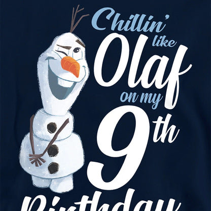 Navy - Side - Frozen Childrens-Kids Chillin Like Olaf 9th Birthday Pullover Hoodie
