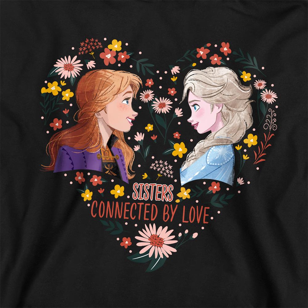 Black - Side - Frozen Childrens-Kids Sisters Connected By Love Elsa & Anna Valentine`s Day Pullover Hoodie