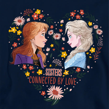 Navy - Side - Frozen Childrens-Kids Sisters Connected By Love Elsa & Anna Valentine`s Day Pullover Hoodie