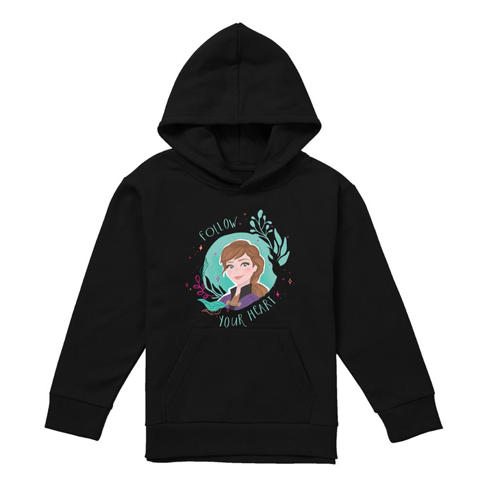 Black - Front - Frozen Childrens-Kids Follow Your Heart Anna Pullover Hoodie