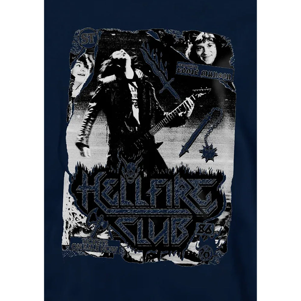 Navy - Side - Stranger Things Childrens-Kids Hellfire Club Poster Pullover Hoodie