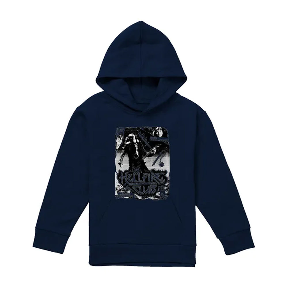 Navy - Front - Stranger Things Childrens-Kids Hellfire Club Poster Pullover Hoodie