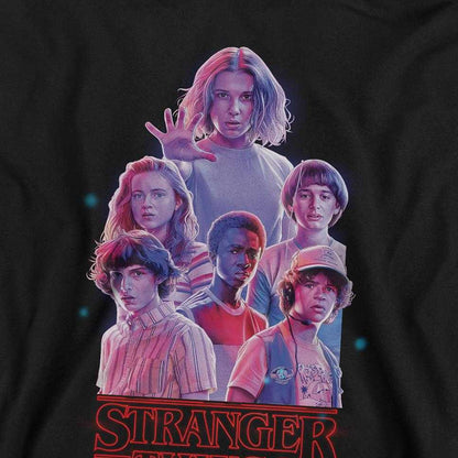 Black - Side - Stranger Things Childrens-Kids Pink Glow Group Pullover Hoodie