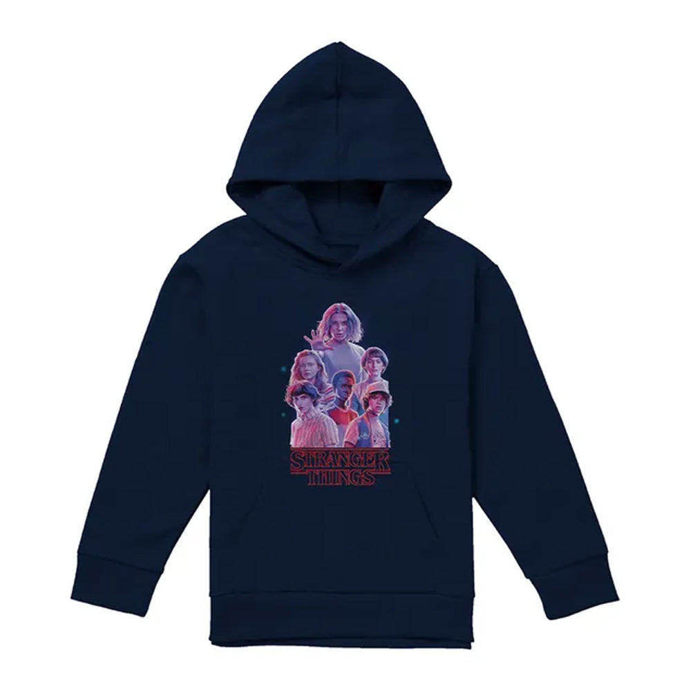Navy - Back - Stranger Things Childrens-Kids Pink Glow Group Pullover Hoodie