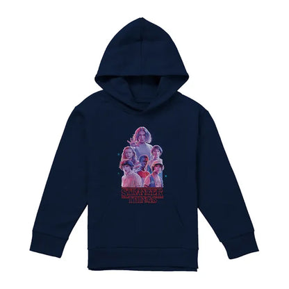 Navy - Back - Stranger Things Childrens-Kids Pink Glow Group Pullover Hoodie