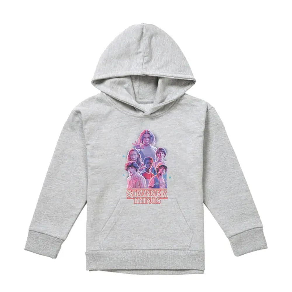 Athletic Heather - Front - Stranger Things Childrens-Kids Pink Glow Group Pullover Hoodie