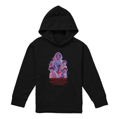 Black - Front - Stranger Things Childrens-Kids Pink Glow Group Pullover Hoodie