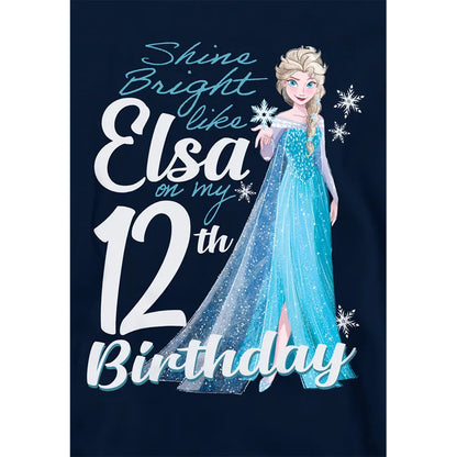 Navy - Side - Frozen Childrens-Kids Bright Like Elsa 9th Birthday Pullover Hoodie