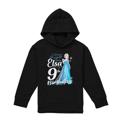 Black - Front - Frozen Childrens-Kids Bright Like Elsa 9th Birthday Pullover Hoodie