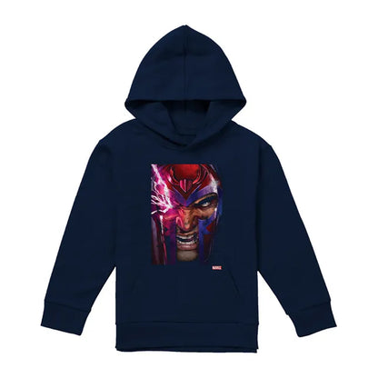 Navy - Front - X-Men Childrens-Kids Magneto Cover Pull Over Hoodie