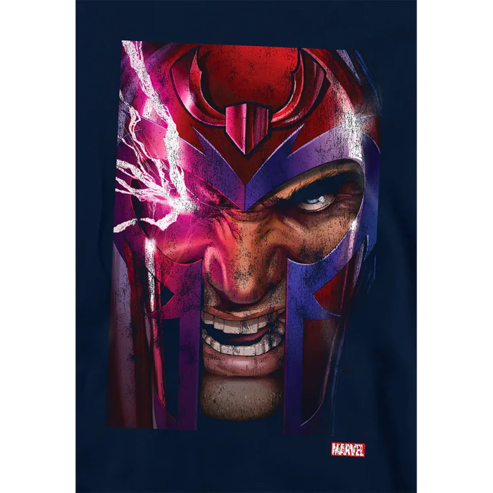 Navy - Side - X-Men Childrens-Kids Magneto Cover Pull Over Hoodie