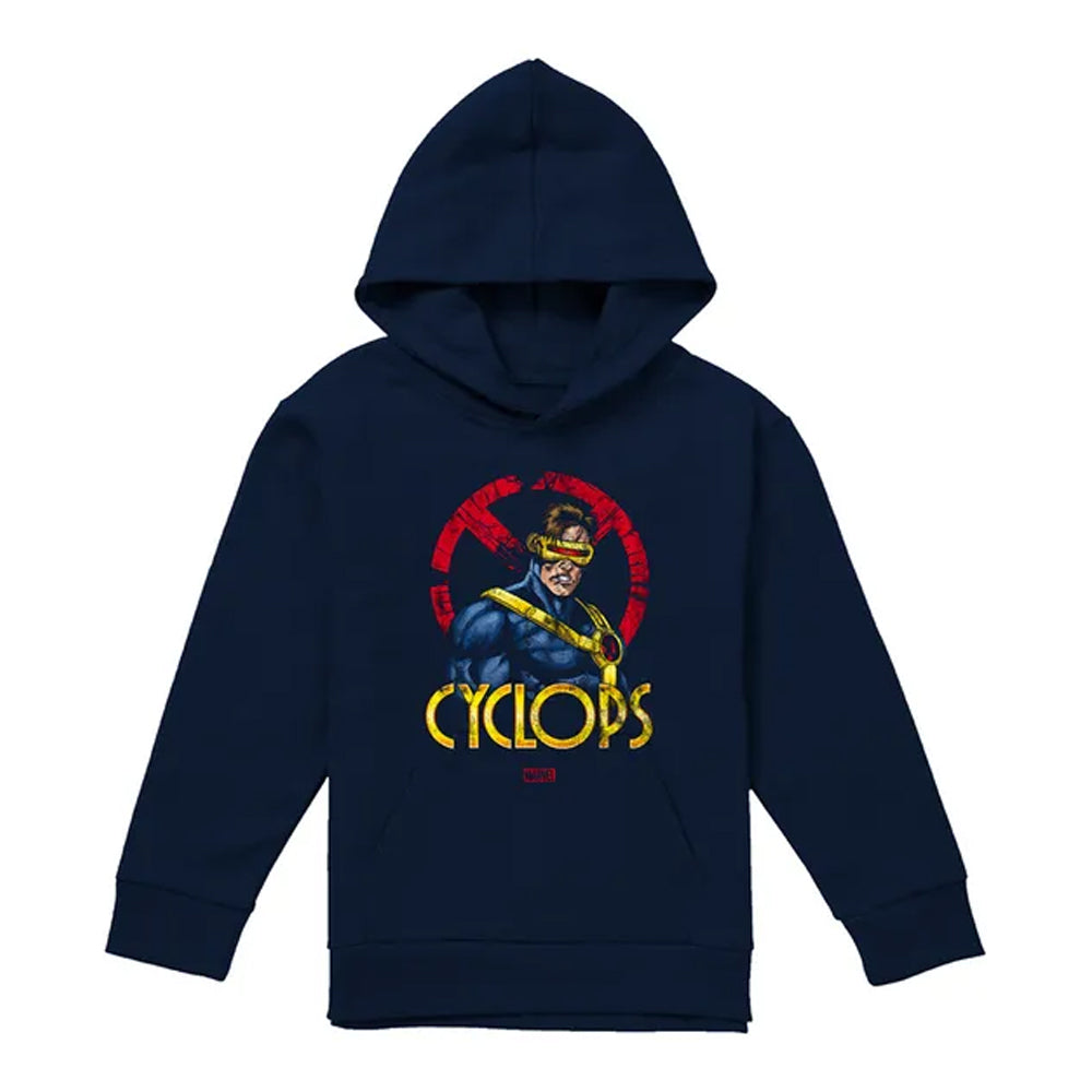 Navy - Front - X-Men Childrens-Kids Cyclops Logo Pull Over Hoodie