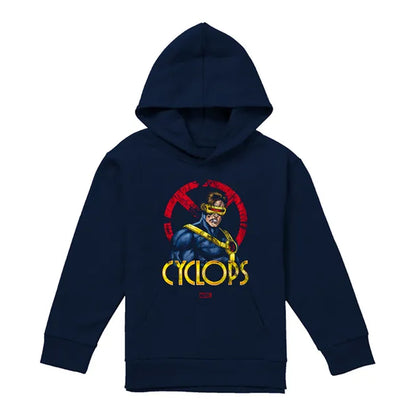 Navy - Front - X-Men Childrens-Kids Cyclops Logo Pull Over Hoodie