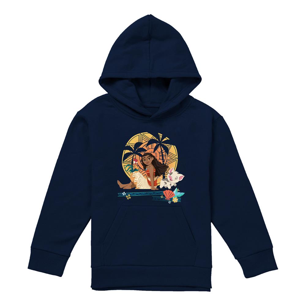Navy - Front - Moana Childrens-Kids Sitting Sunset Hoodie