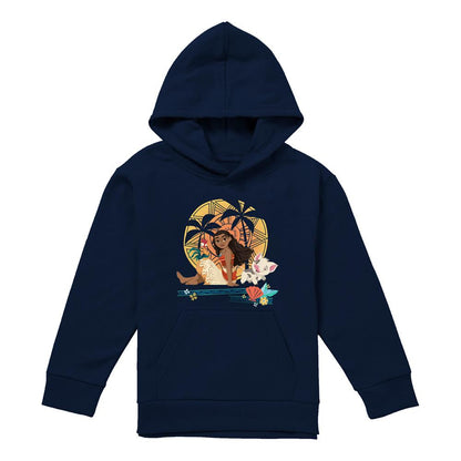 Navy - Front - Moana Childrens-Kids Sitting Sunset Hoodie