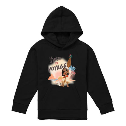 Black - Front - Moana Childrens-Kids Born To Voyage Pullover Hoodie