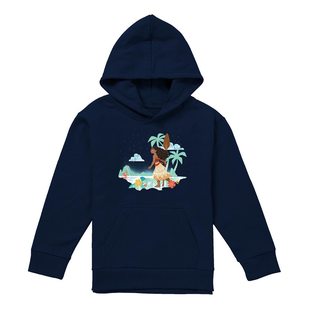 Navy - Front - Moana Childrens-Kids Flat Island Hoodie
