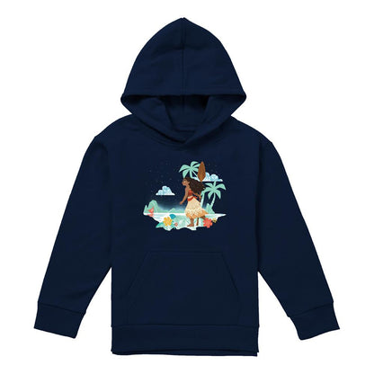Navy - Front - Moana Childrens-Kids Flat Island Hoodie