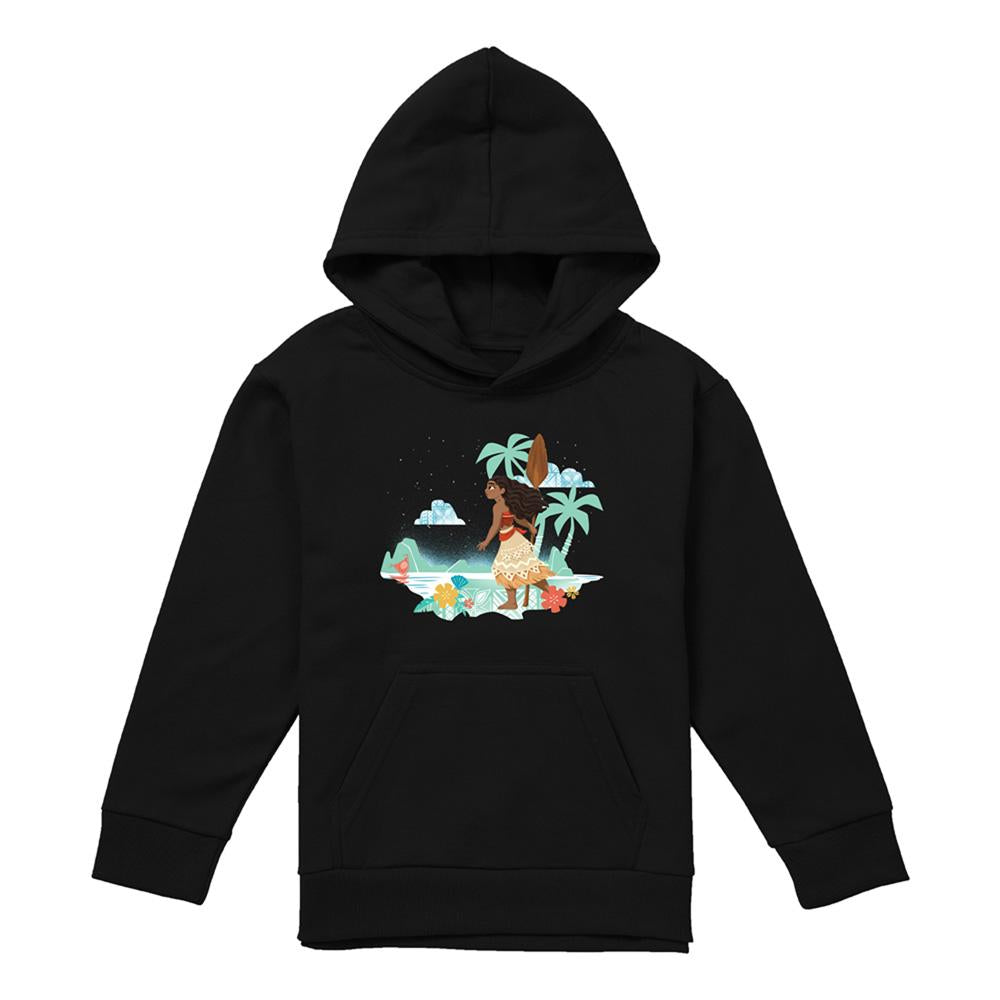 Black - Front - Moana Childrens-Kids Flat Island Hoodie