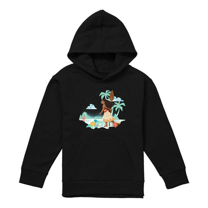 Black - Front - Moana Childrens-Kids Flat Island Hoodie