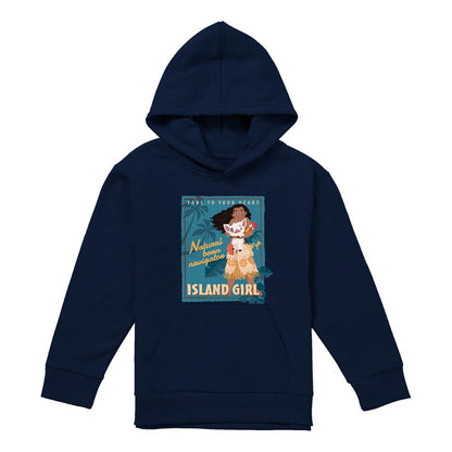 Navy - Front - Moana Childrens-Kids Island Girl Hoodie