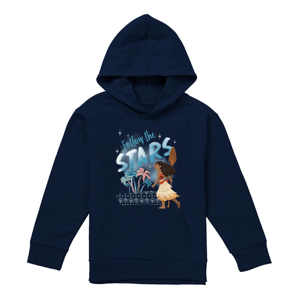 Navy - Front - Moana Childrens-Kids Follow The Stars Hoodie