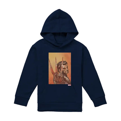 Navy - Front - X-Men Childrens-Kids Ready Wolverine Pull Over Hoodie