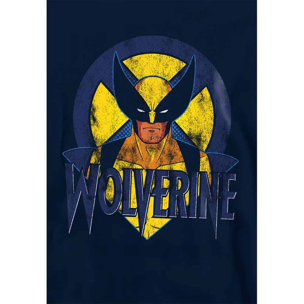 Navy - Side - X-Men Childrens-Kids Wolverine Retro Pull Over Hoodie