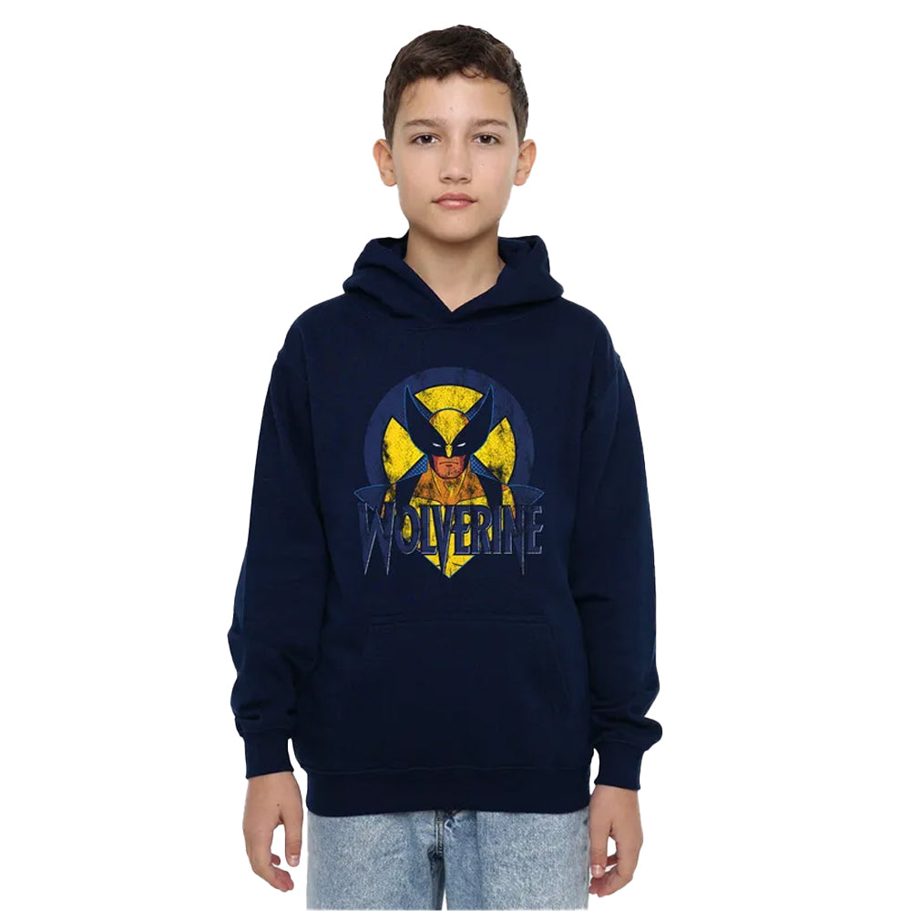 Navy - Lifestyle - X-Men Childrens-Kids Wolverine Retro Pull Over Hoodie