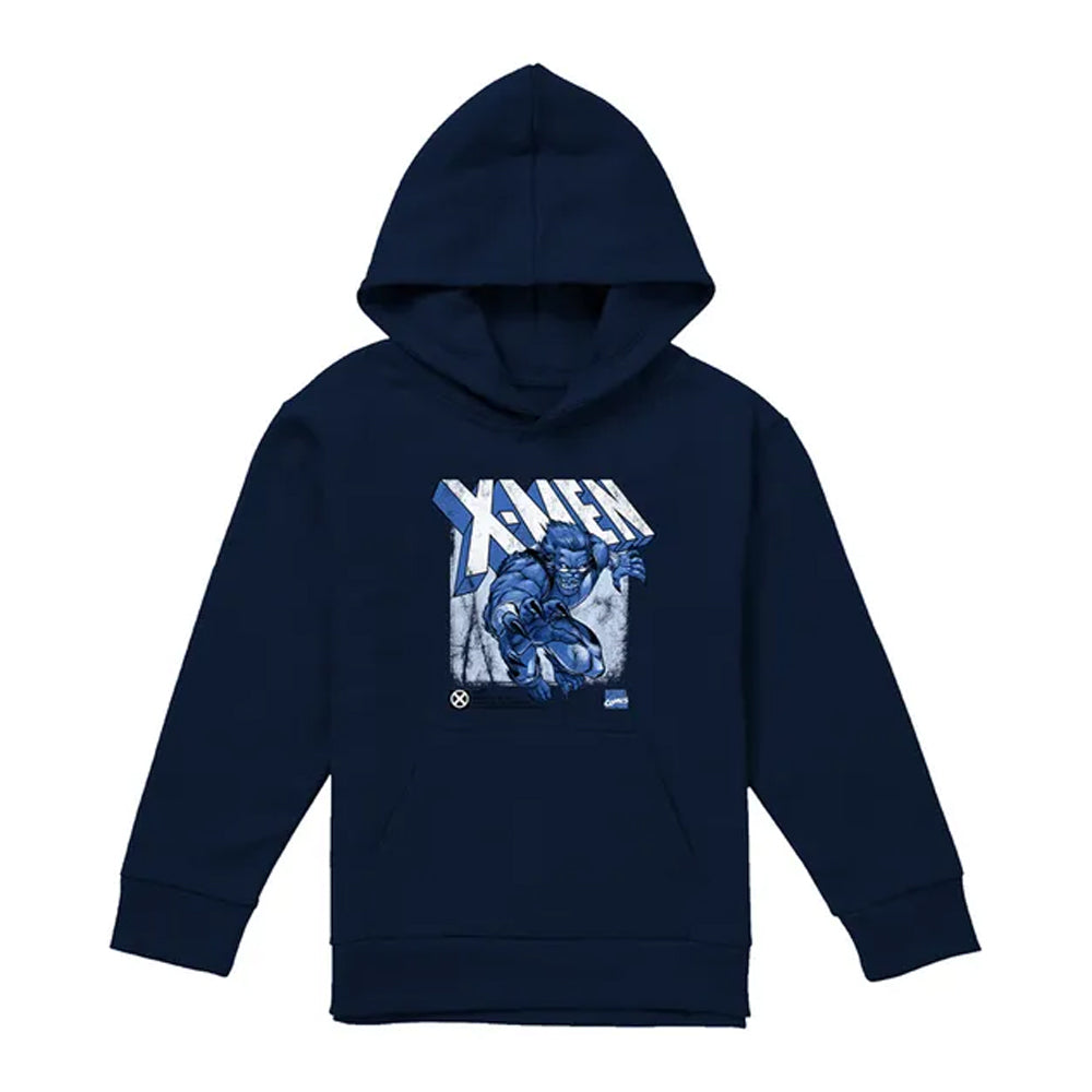 Navy - Front - X-Men Childrens-Kids Beast Pull Over Hoodie