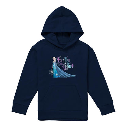 Navy - Front - Frozen Childrens-Kids Frozen Heart Elsa Pullover Hoodie
