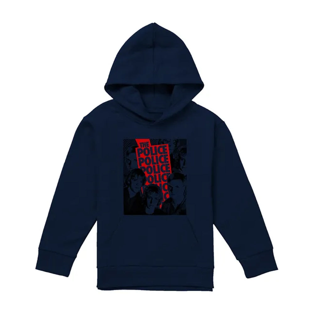 Navy - Front - The Police Childrens-Kids Collage Repeat Logo Hoodie