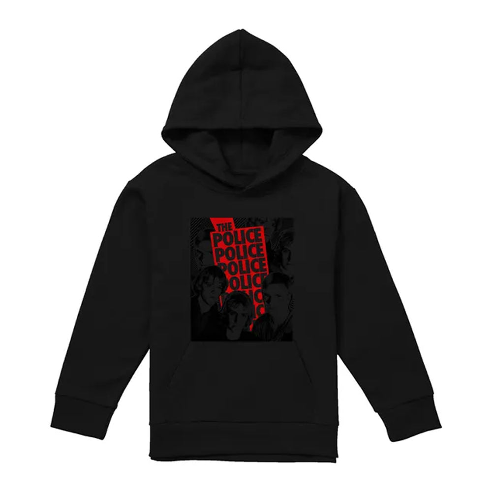 Black - Front - The Police Childrens-Kids Collage Repeat Logo Hoodie