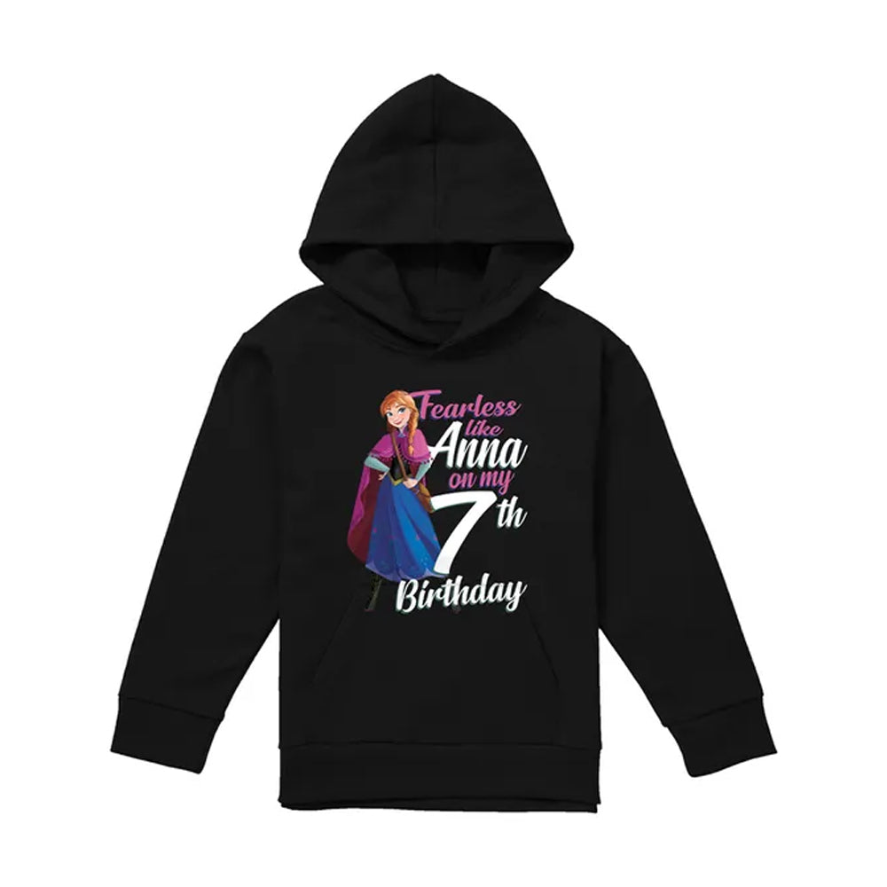 Black - Front - Frozen Childrens-Kids Fearless Like Anna 7th Birthday Pullover Hoodie