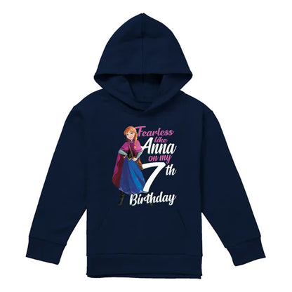 Navy - Front - Frozen Childrens-Kids Fearless Like Anna 7th Birthday Pullover Hoodie