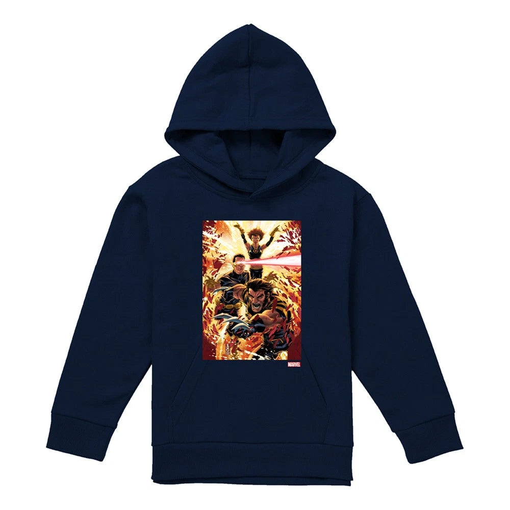 Navy - Front - X-Men Childrens-Kids Wolverine Cyclops Jean Grey Hoodie