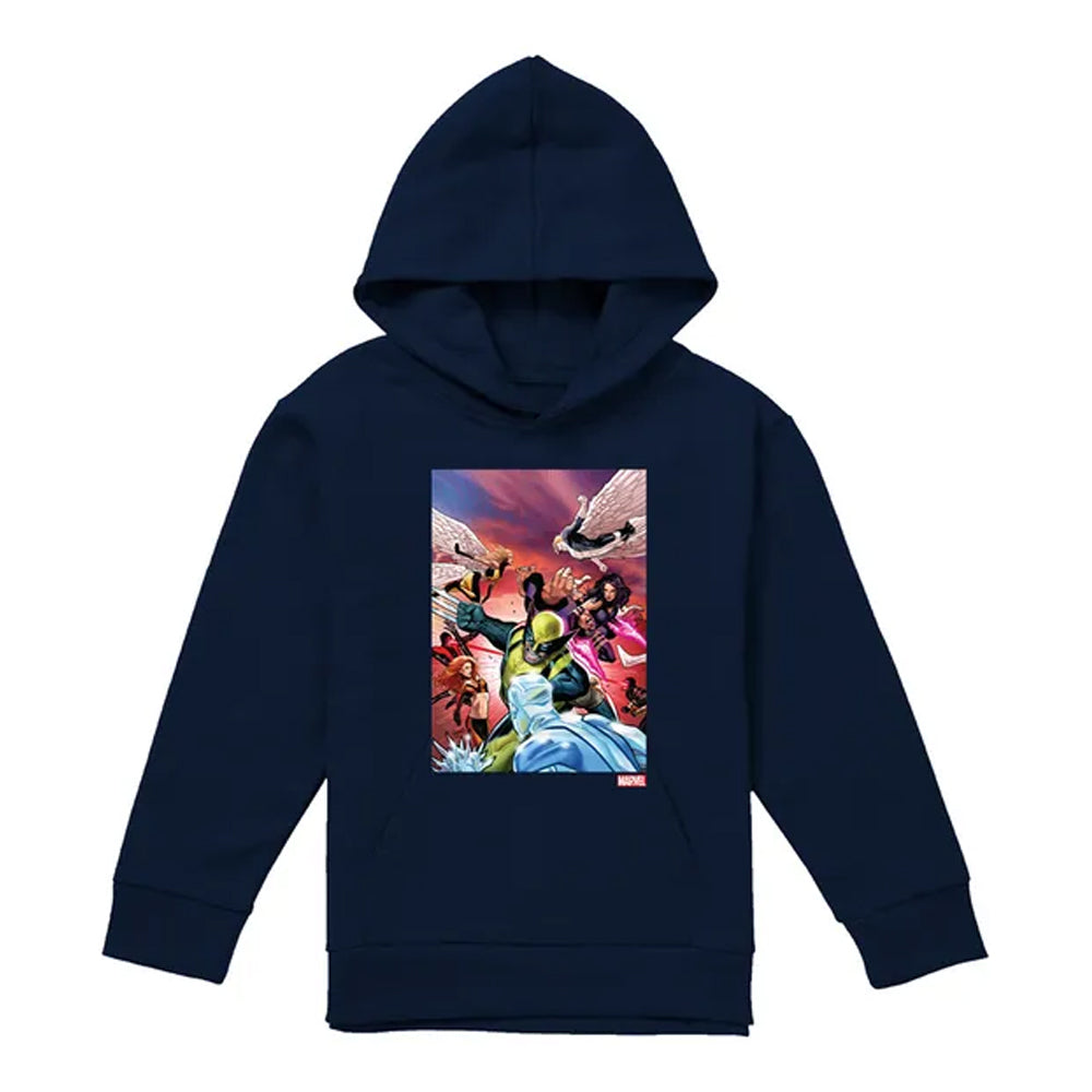 Navy - Front - X-Men Childrens-Kids Team Defend Pull Over Hoodie