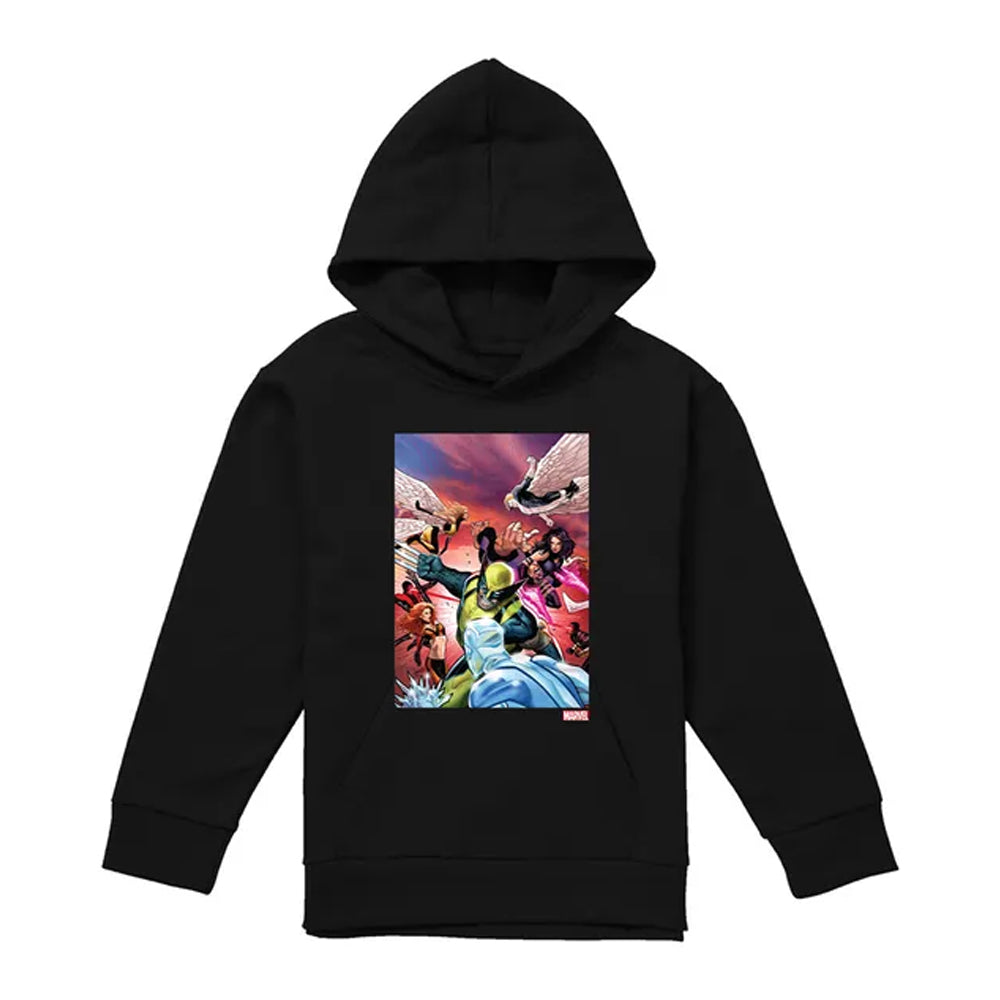 Black - Front - X-Men Childrens-Kids Team Defend Pull Over Hoodie
