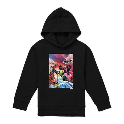 Black - Front - X-Men Childrens-Kids Team Defend Pull Over Hoodie
