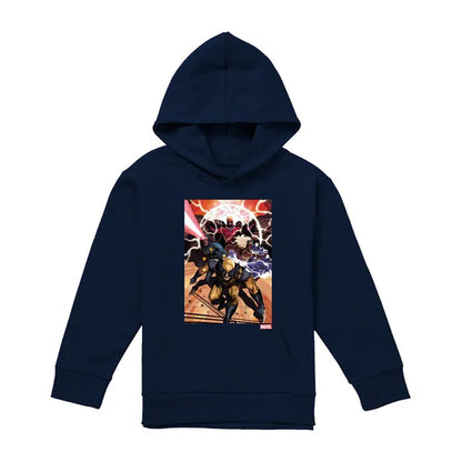 Navy - Front - X-Men Childrens-Kids Team Attack Pull Over Hoodie
