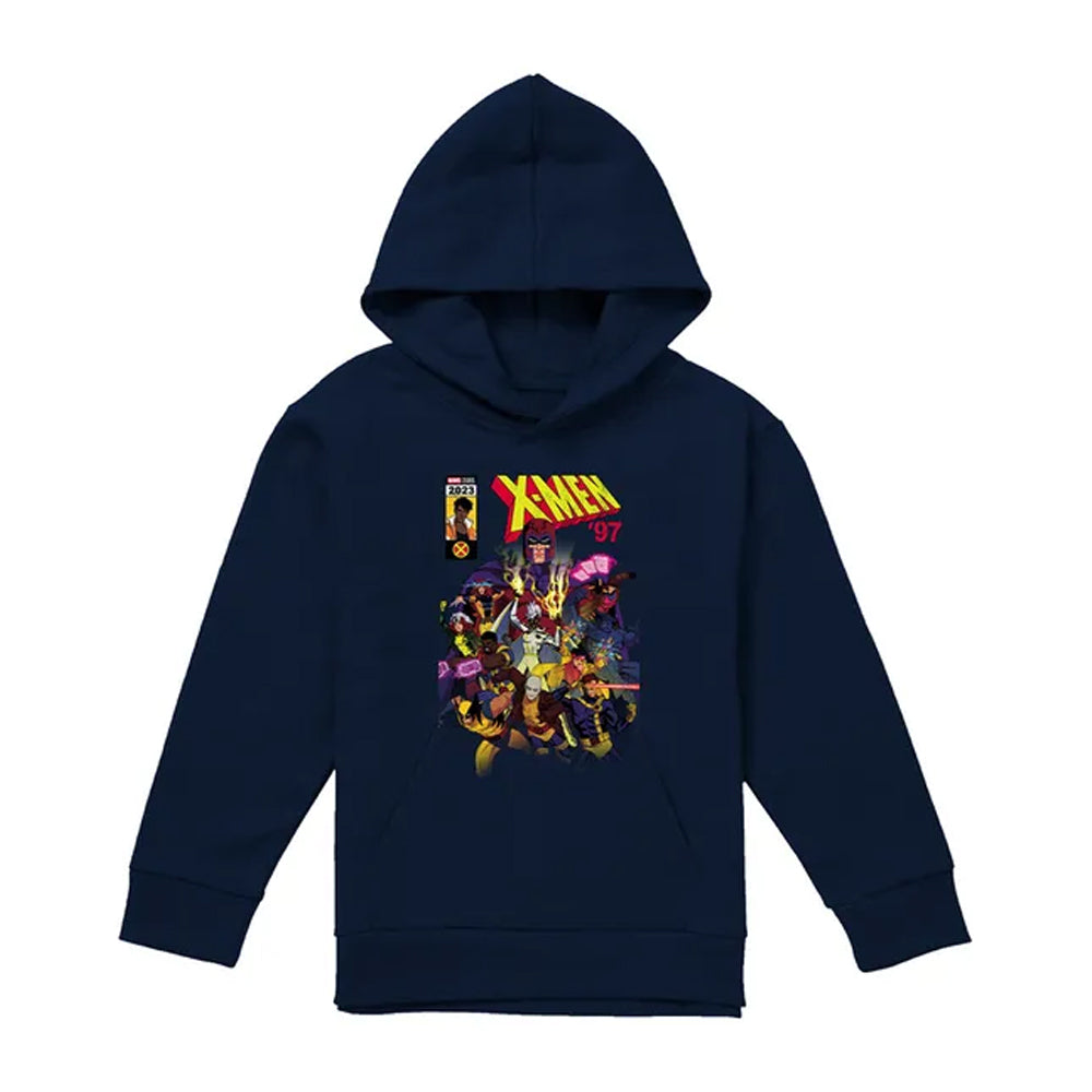 Navy - Front - X-Men Childrens-Kids Front Cover Team Pull Over Hoodie