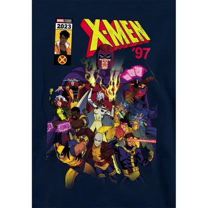 Navy - Side - X-Men Childrens-Kids Front Cover Team Pull Over Hoodie