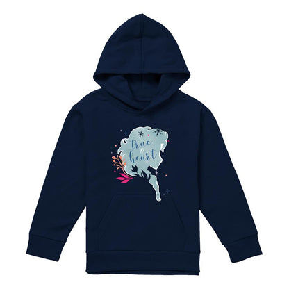 Navy - Front - Frozen Childrens-Kids True At Heart Elsa Silhouette Pullover Hoodie