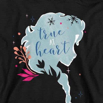 Black - Side - Frozen Childrens-Kids True At Heart Elsa Silhouette Pullover Hoodie