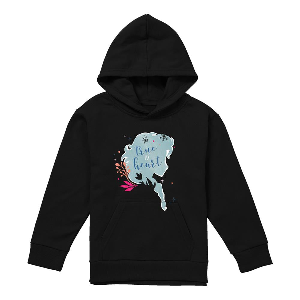 Black - Front - Frozen Childrens-Kids True At Heart Elsa Silhouette Pullover Hoodie