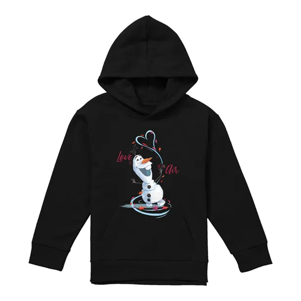 Black - Front - Frozen Childrens-Kids Love Is In The Air Olaf Valentine`s Day Pullover Hoodie