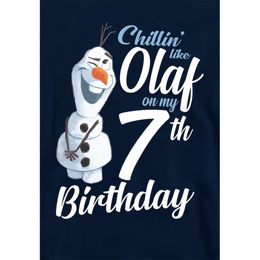 Navy - Side - Frozen Childrens-Kids Chillin Like Olaf Heather 7th Birthday Pullover Hoodie