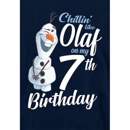 Navy - Side - Frozen Childrens-Kids Chillin Like Olaf Heather 7th Birthday Pullover Hoodie