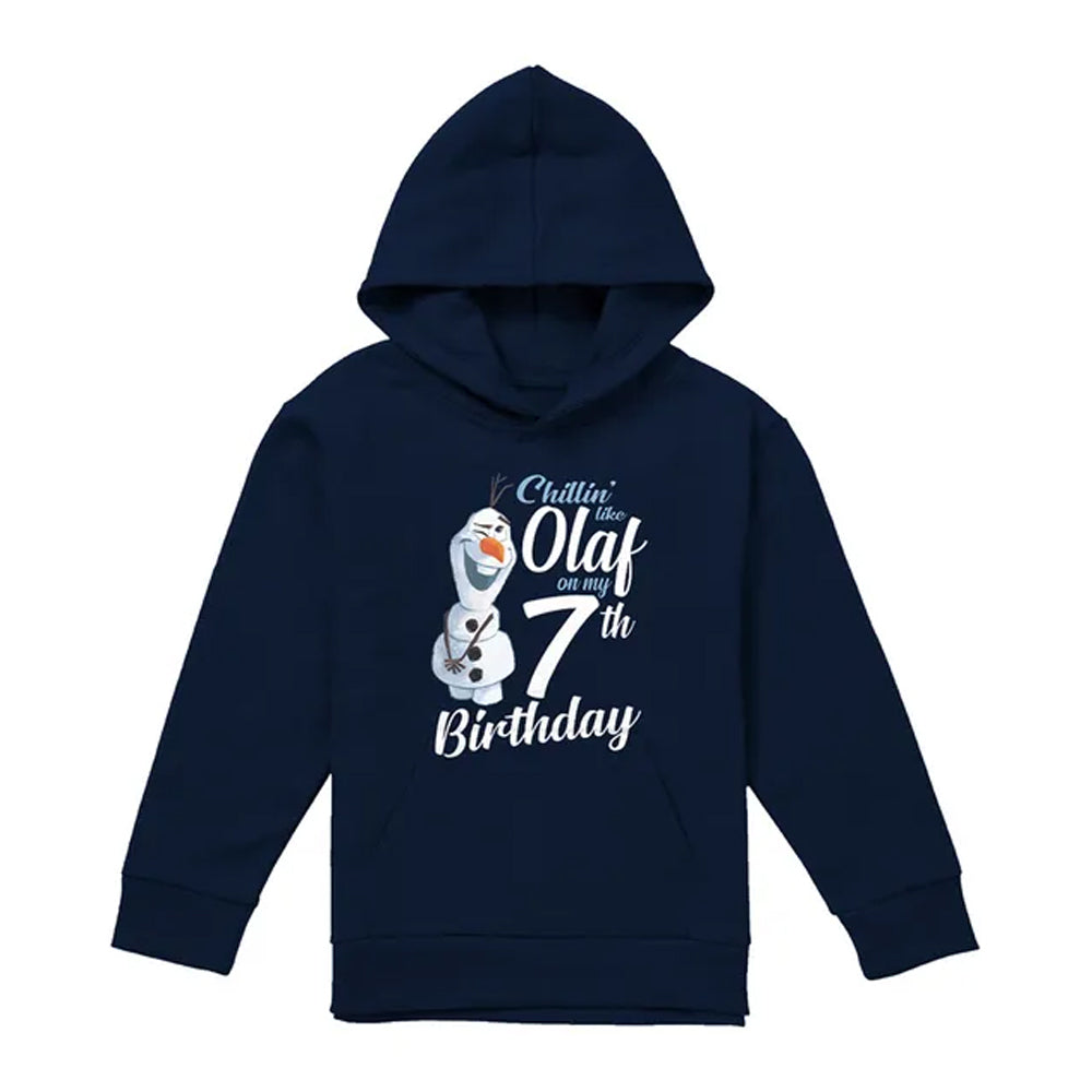 Navy - Front - Frozen Childrens-Kids Chillin Like Olaf Heather 7th Birthday Pullover Hoodie